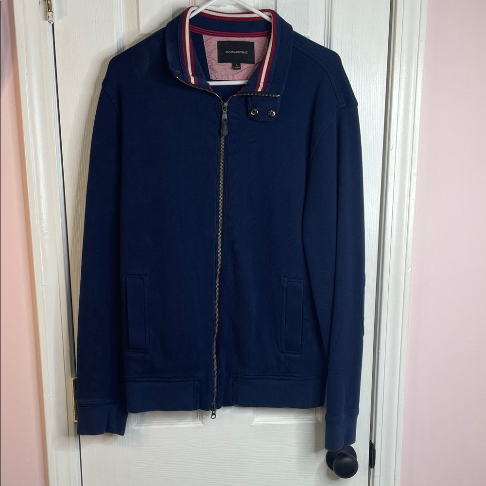 Banana Republic Men's Navy Zip-Up Mock Collar Sweater